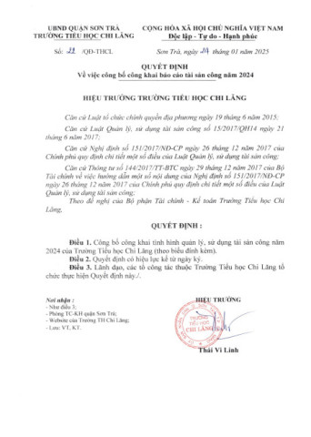 Quyết định V/v công bố công khai báo cáo tài sản công năm 2025