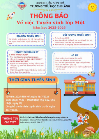 Thông báo tuyển sinh lớp 1 năm học 2025-2026